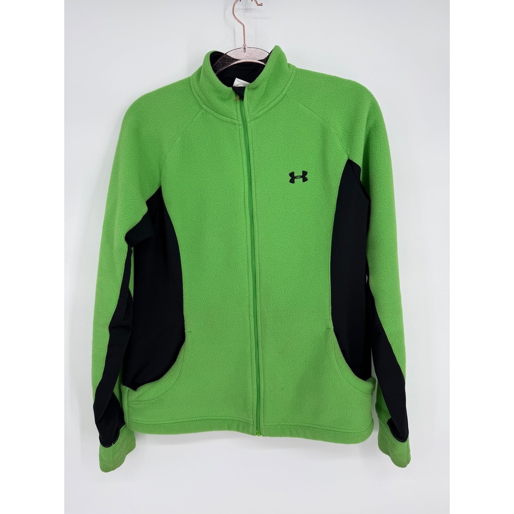 Vintage Under Armour Mens Fleece Full Zip Jacket Green Black Mock Neck Sz L - Picture 1 of 9